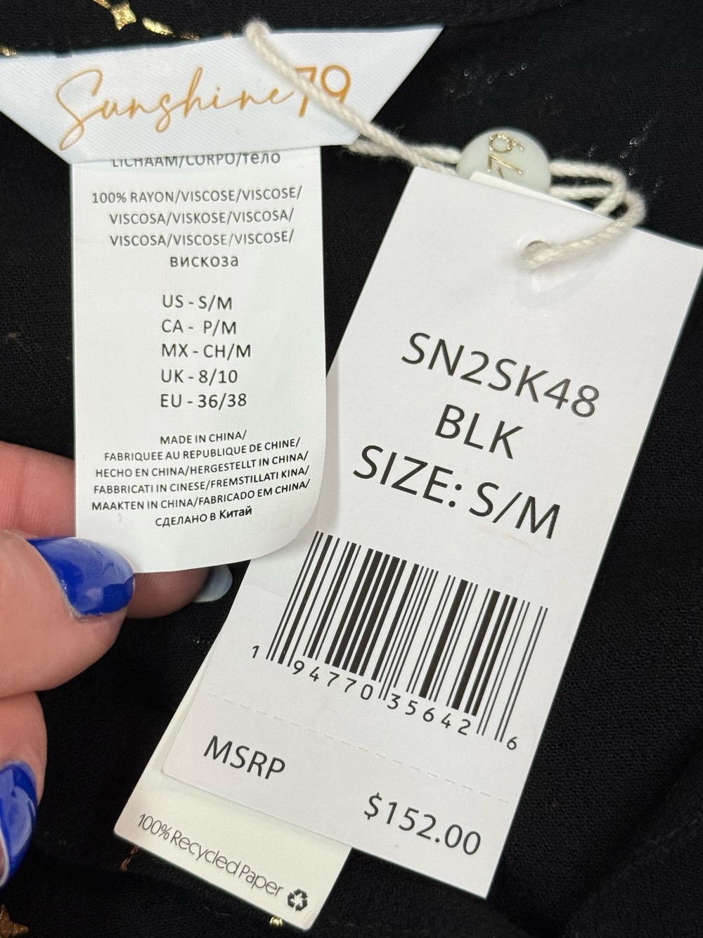 Sunshine 79 Black Gold Constellation Zodiac Button Down Tunic S/M NWT - Picture 5 of 13